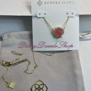 ✨Kendra Scott Blush Pink Mother Of Pearl Brynne Gold Shell Seashell Necklace New